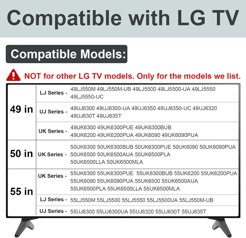 Maozhren Stand for LG TV Legs Replacement, TV Stand Legs for 49 50 55 Inch LG TV Stand - 49UJ6350 49UK6200 50UK6090 50UK6500 55UK6300 55UK6200 55UK6500 55UK6090 55UJ6300 MAM643660 MEZ64114730 with Screws - Image 2